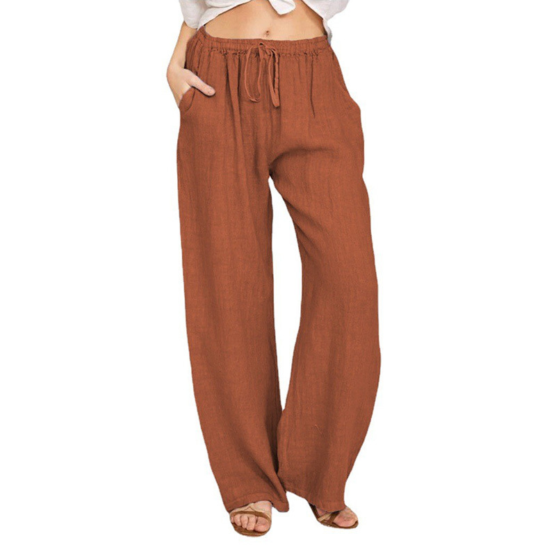 Women's largest size cotton linen casual trousers