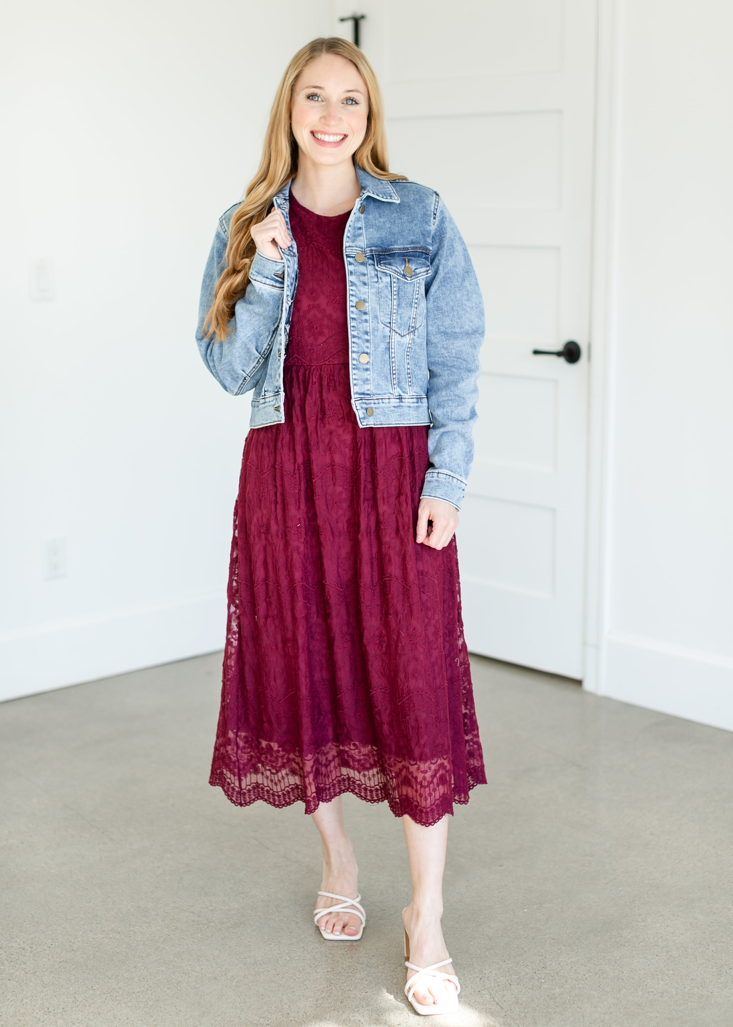 Embroidered Lace Midi Dress