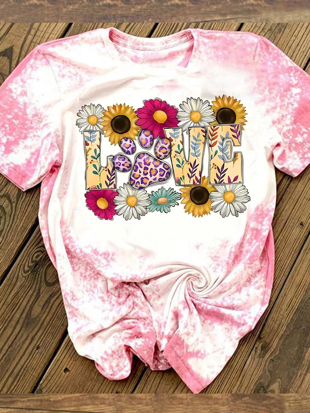 Pet Love Floral Print Tie Dye T-shirt
