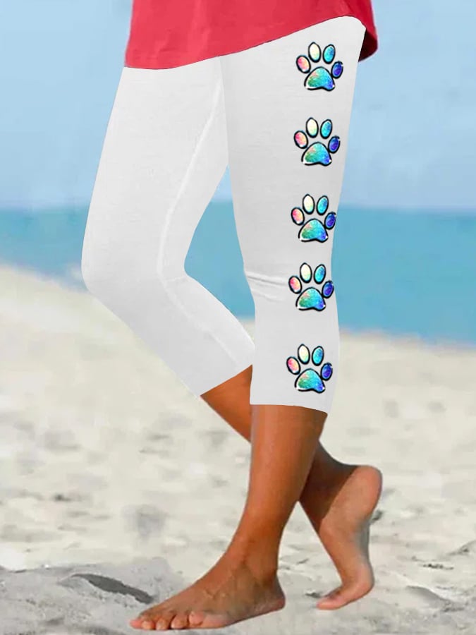 Women's Paw Print Dog Lovers Cropped Leggings