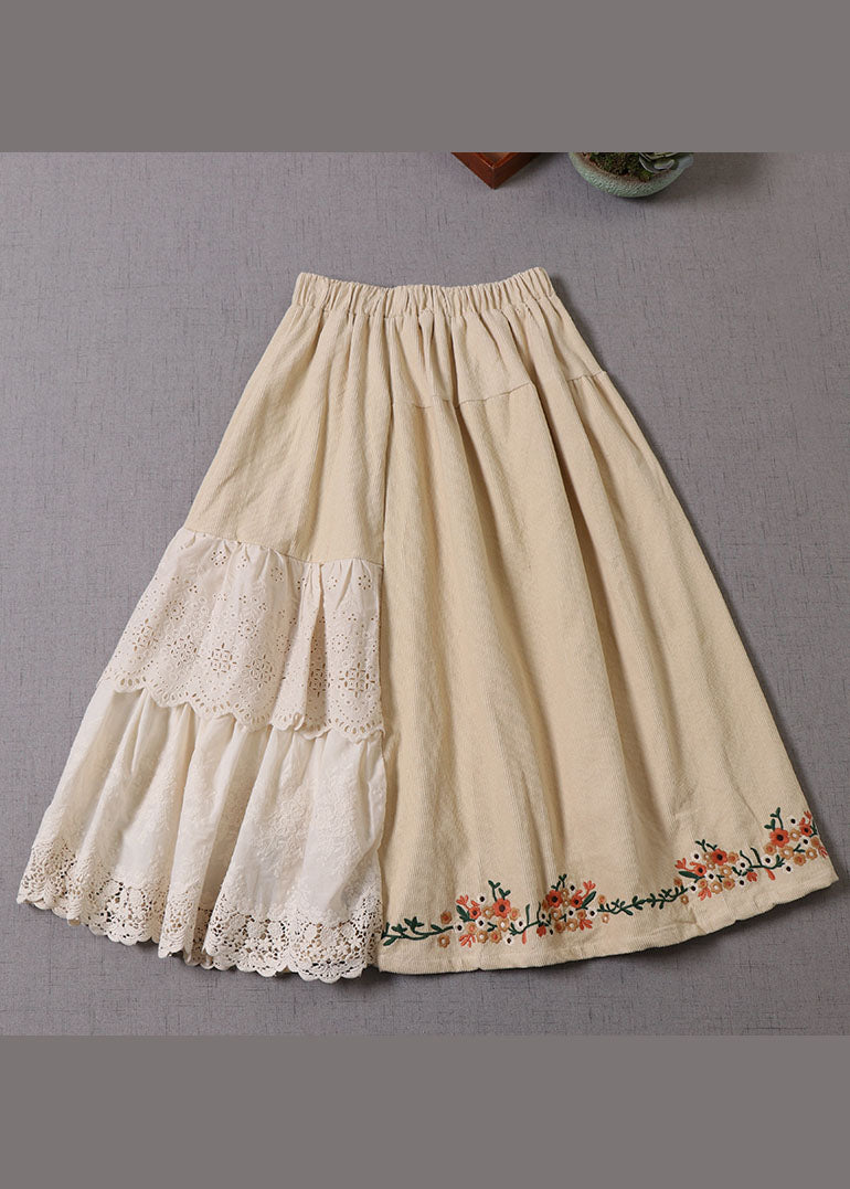 Organic Apricot Embroideried Patchwork Corduroy Skirt Winter
