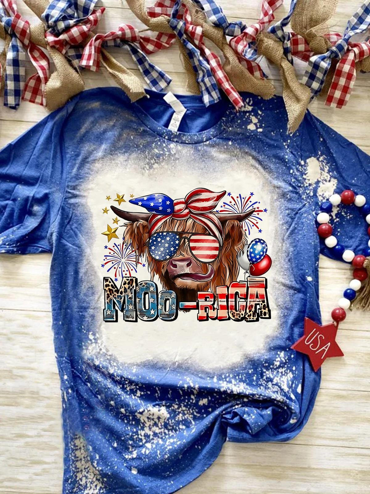 Moo-rica USA Cow Print Tie Dye T-shirt