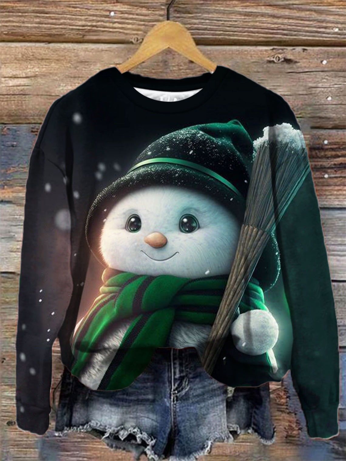 Green Magic Snowman Crew Neck Long Sleeve Top